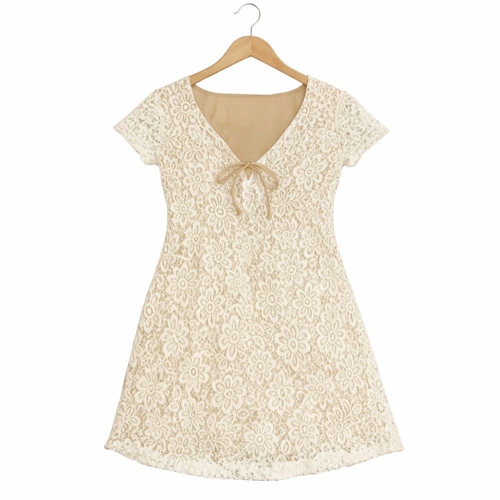 Ultra Flirt Cream Floral Lace Dress